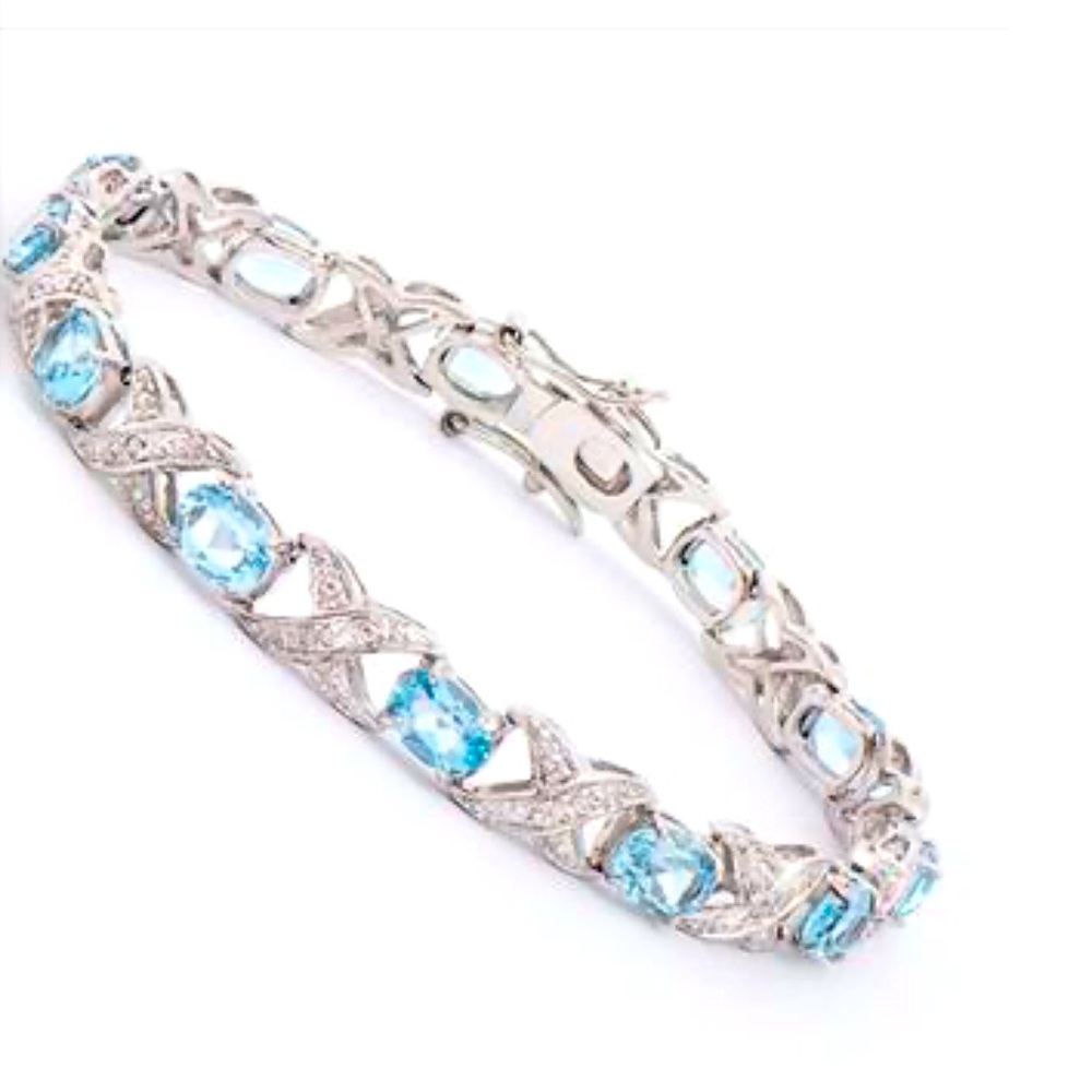 11.30 CTW natural blue topaz and diamonds tennis bracelet